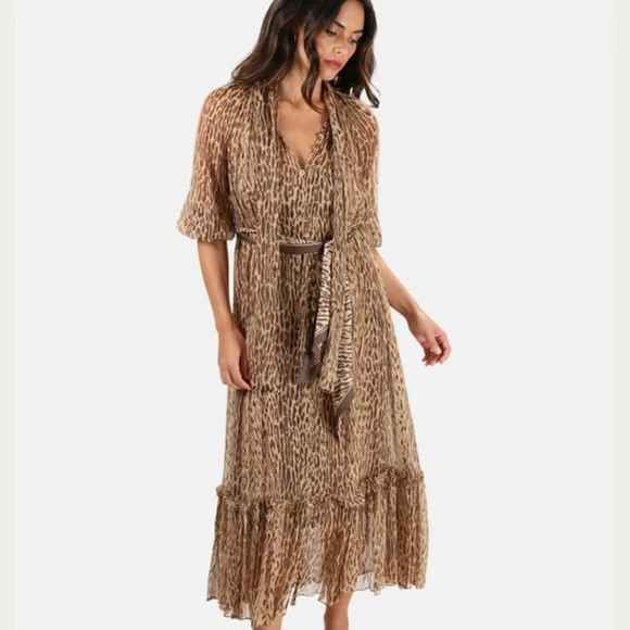 Zimmermann Leopard Print Neck Tie Dress with scarf for hair or waist - Picture 3 of 15